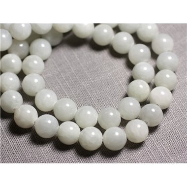 Fil 39cm 39pc env - Perles de Pierre - Jade Boules 10mm Blanc gris clair 