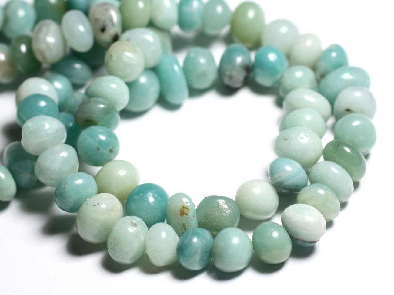 Fil 39cm 56pc env - Perles de Pierre - Amazonite Galets roulés 6-12mm