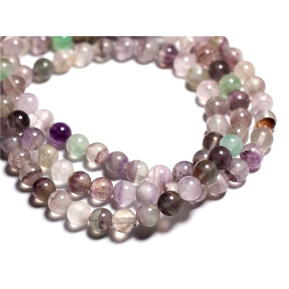 Fil 39cm 48pc env - Perles de Pierre - Fluorite Multicolore Boules 8mm 