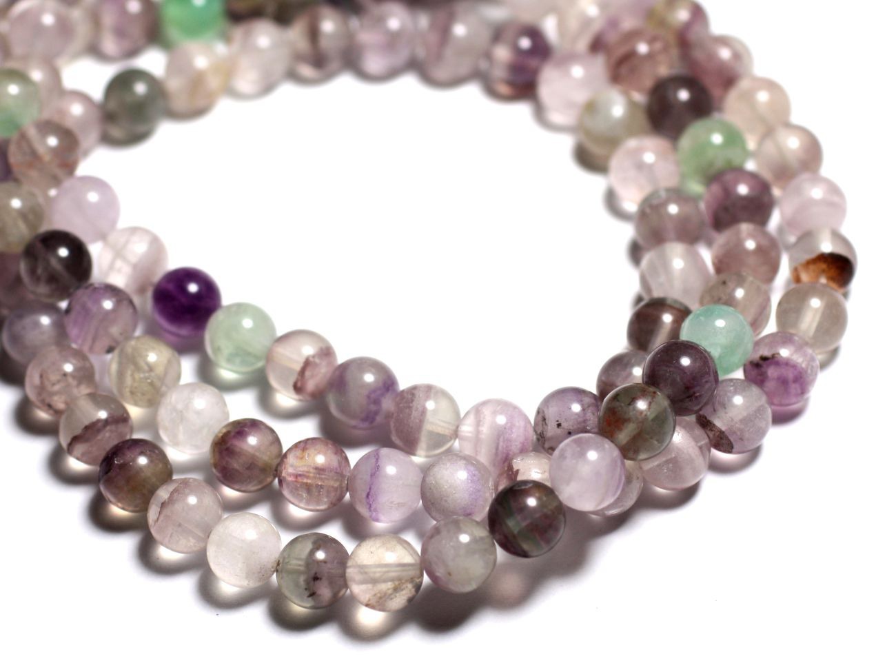 Fil 39cm 48pc env - Perles de Pierre - Fluorite Multicolore Boules 8mm 