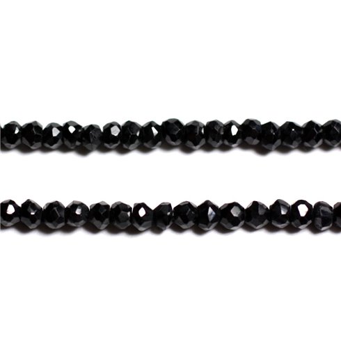 Fil 32cm 140pc env - Perles Pierre - Spinelle noir Rondelles Facettées 2-3mm