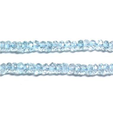 Fil 34cm 170pc env - Perles Pierre - Topaze Bleu Rondelles Facettées 3-4mm bleu ciel clair turquoise pastel