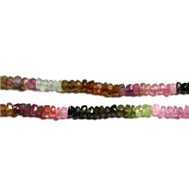 Fil 33cm 150pc env - Perles Pierre - Tourmaline Multicolore Rondelles Facettées 3-5mm noir jaune orange marron rose vert