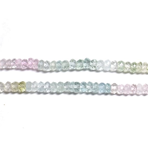 Fil 145pc env - Perles de Pierre - Aigue Marine Kunzite Béryl Rondelles Facettées 3x2mm - 4558550090652 