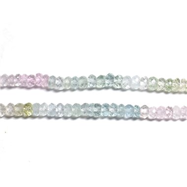 Fil 33cm 145pc env - Perles Pierre - Aigue Marine Kunzite Béryl Rondelles Facettées 2-4mm bleu vert rose clair pastel