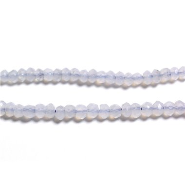 Fil 34cm 180pc env - Perles Pierre - Calcédoine Rondelles Facettées 2-3mm blanc bleu ciel clair pastel