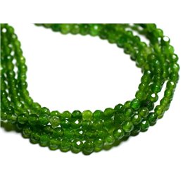 Thread 39cm 92pc approx - Stone Beads - Jade Faceted Balls 4mm Olive Green 