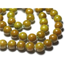 Thread 39cm 40pc approx - Stone Beads - Jade Balls 10mm Green Yellow Orange 