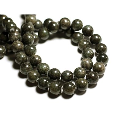 Fil 39cm 32pc env - Perles de Pierre - Jade Boules 12mm Gris Vert Kaki 