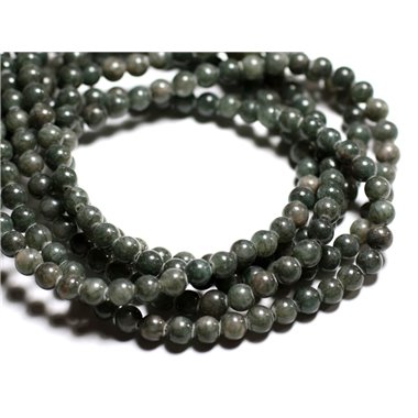 Fil 39cm 66pc env - Perles Pierre - Jade Boules 6mm Gris Vert Kaki Sapin