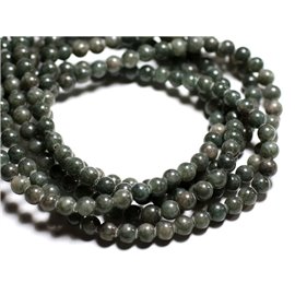 Thread 39cm approx 66pc - Stone Beads - Jade Balls 6mm Gray Green Khaki 
