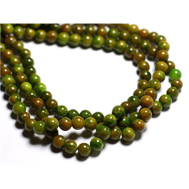 Fil 39cm 66pc env - Perles de Pierre - Jade Boules 6mm Vert Jaune Orange 