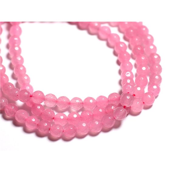 Fil 39cm 63pc env - Perles de Pierre - Jade Boules Facettées 6mm Rose Bonbon 