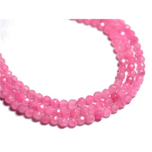 Fil 39cm 93pc env - Perles de Pierre - Jade Boules Facettées 4mm Rose Bonbon 