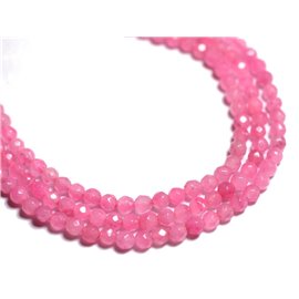 Thread 39cm approx 93pc - Stone Beads - Jade Faceted Balls 4mm Candy Pink 