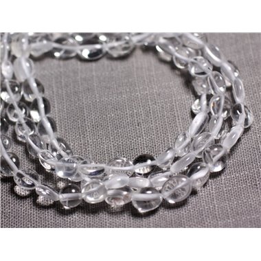 Fil 39cm 44pc env - Perles de Pierre - Cristal de Roche Quartz Olive Nuggets 7-10mm 