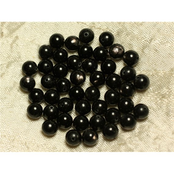 Fil 39cm 68pc env - Perles de Pierre - Hypersthène noire argentée Boules 5-6mm 