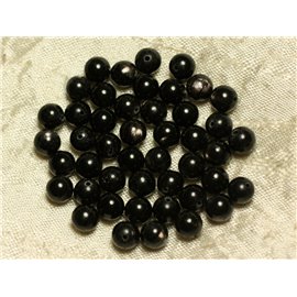 Thread 39cm 68pc approx - Stone Beads - Silver black hypersthene Balls 5-6mm 