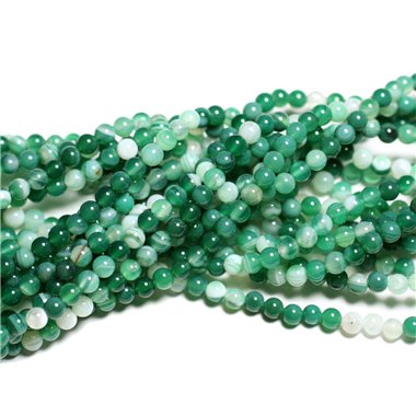 Fil 39cm 92pc env - Perles de Pierre - Agate Verte Boules 4mm 