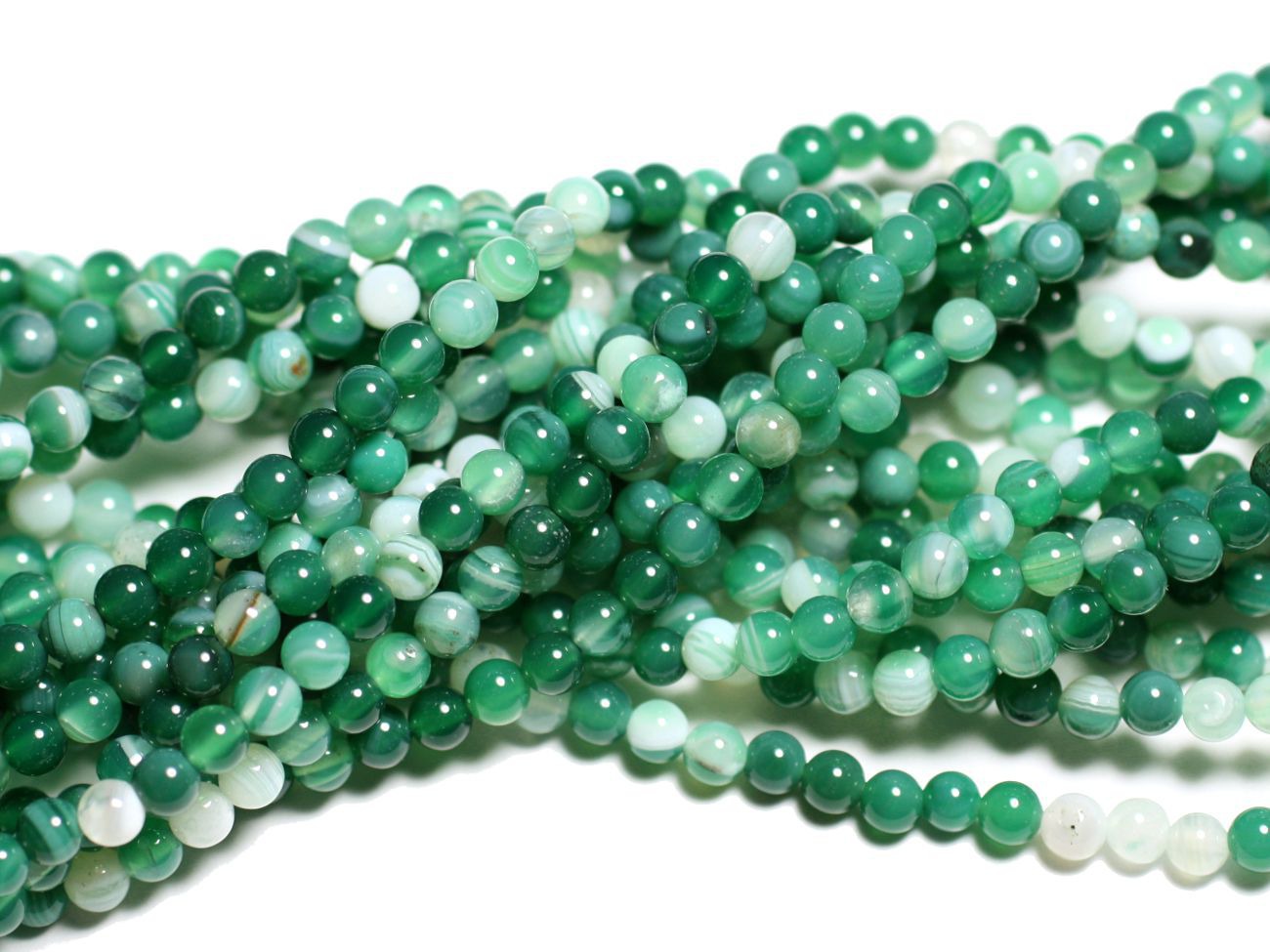 Fil 39cm 92pc env - Perles de Pierre - Agate Verte Boules 4mm 
