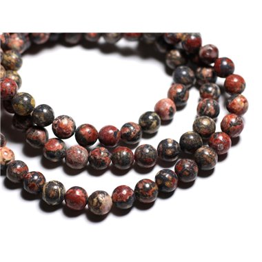 Fil 39cm 45pc environ - Perles Pierre - Jaspe Paysage Leopard Boules 8mm rouge marron noir