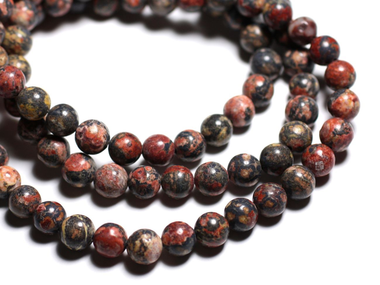 Fil 39cm 46pc env - Perles de Pierre - Jaspe Léopard Boules 8mm