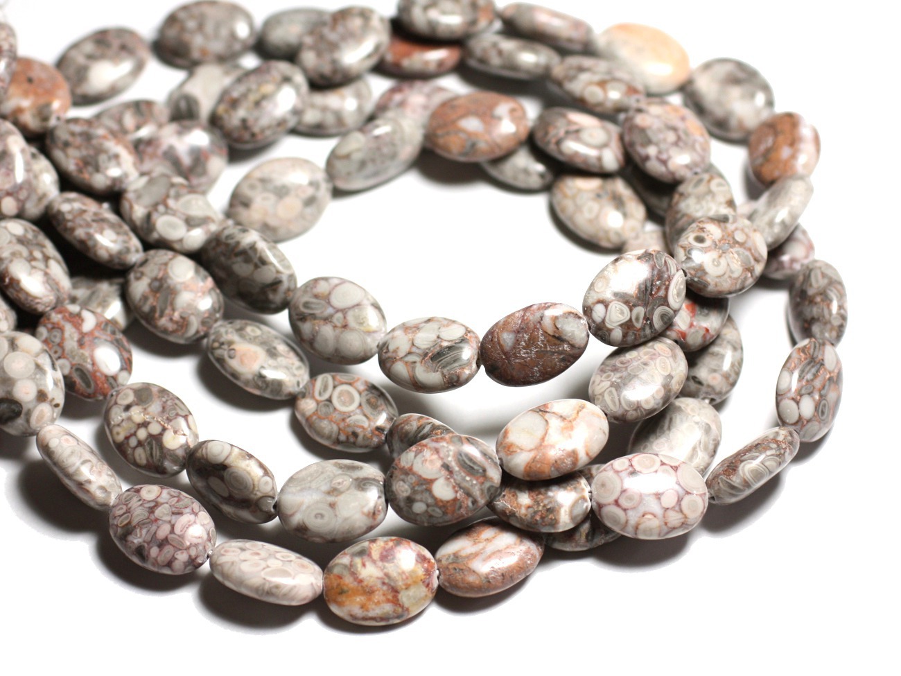Fil 39cm 23pc env - Perles de Pierre - Jaspe Océan Fossile Ovales 16x12mm 