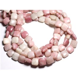 Filo 39 cm - Perline di pietra - Quadrati opale rosa 12 mm 