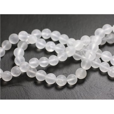 Fil 39cm 63pc env - Perles de Pierre - Cristal de Roche Quartz Mat Boules 6mm 