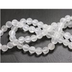 Fil 39cm 60pc env - Perles Pierre - Cristal de Roche Quartz Boules 6mm Blanc Transparent Mat Sablé Givré