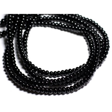 Fil 39cm 100pc env - Perles de Pierre - Onyx noir Rondelles 6x4mm 