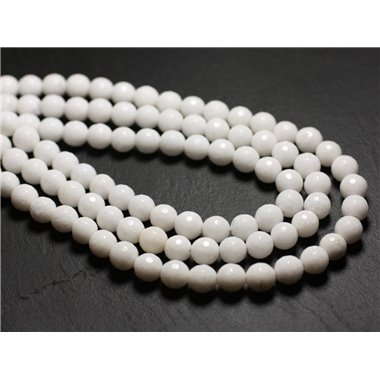 63pc env. perles de Pierre - Jade Boules Facettées 6mm Blanc Opaque 