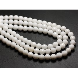 Fil 39cm 63pc environ - Perles Pierre Jade Boules Facettées 6mm Blanc Opaque