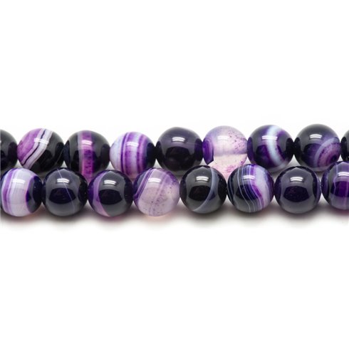 Fil 39cm 62pc env - Perles Pierre - Agate Boules 6mm Violet Blanc Mauve