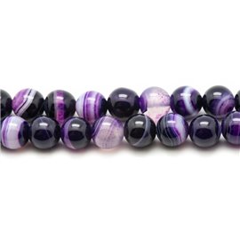 Fil 39cm 62pc env - Perles Pierre - Agate Boules 6mm Violet Blanc Mauve