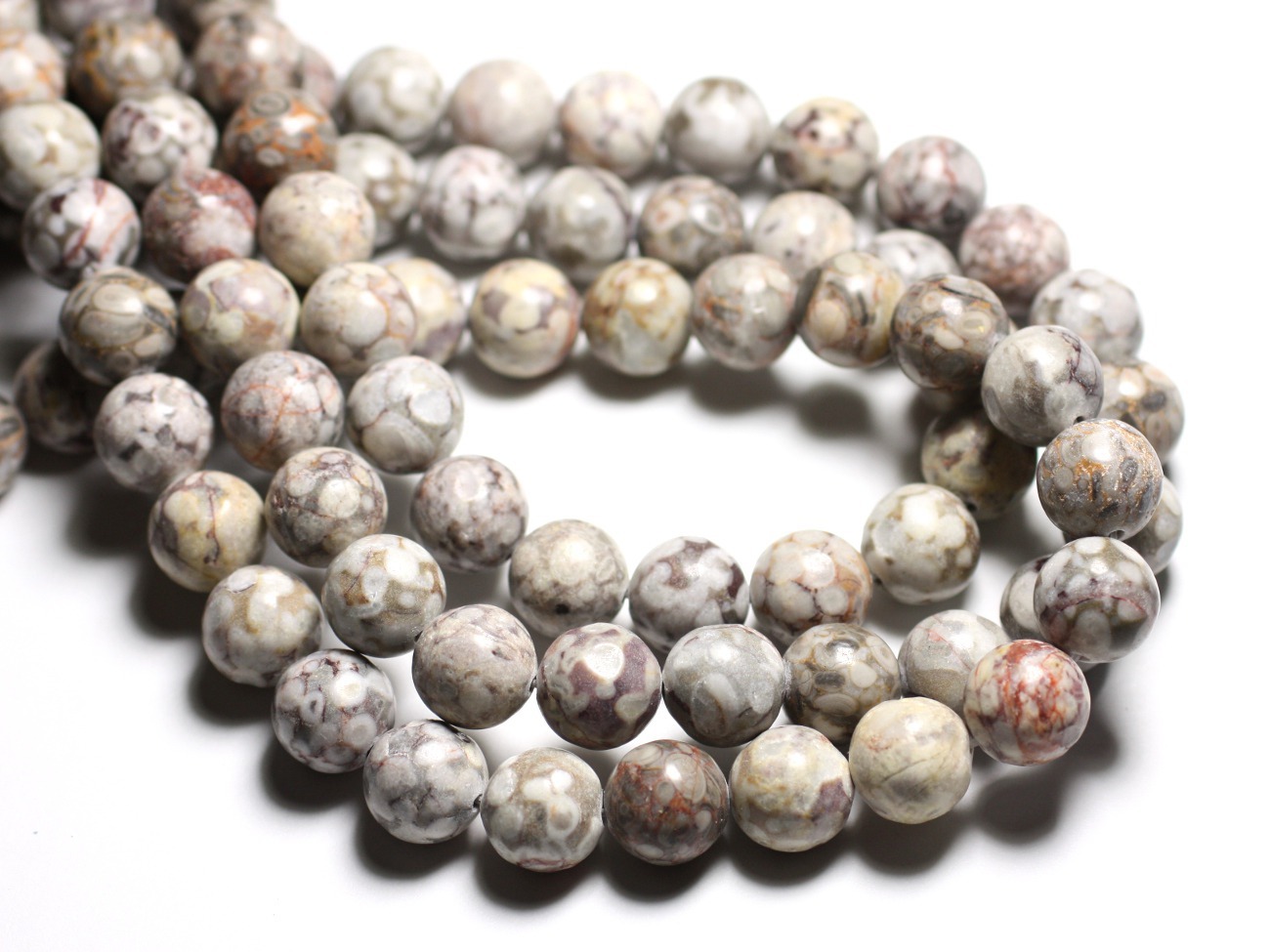 Fil 39cm 37pc env - Perles de Pierre - Jaspe Océan Fossile Boules 10mm 