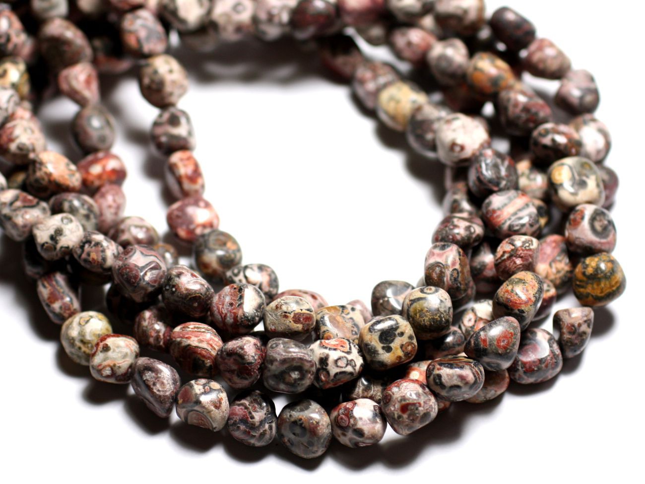 Fil 39cm - Perles de Pierre - Jaspe Léopard Rouge Nuggets 8-10mm 