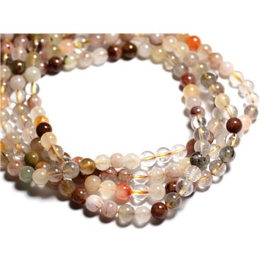 Fil 39cm - Perles de Pierre - Quartz multicolore et rutile Boules 6mm 