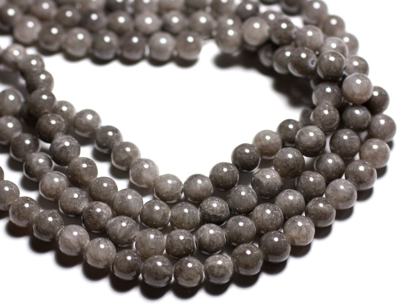 Fil 39cm 50pc env - Perles de Pierre - Jade Boules 8mm Gris souris 