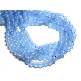 1 filo 39 cm di perle di pietra - Sfere sfaccettate di giada 8 mm azzurro 