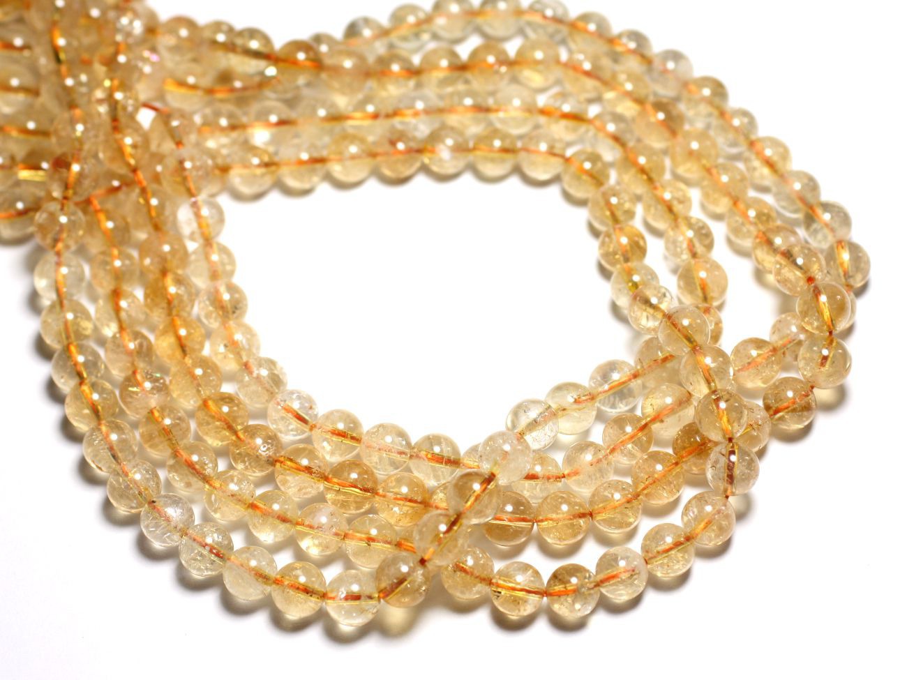 Fil 39cm 45pc env - Perles Pierre - Citrine Boules 8mm jaune clair transparent