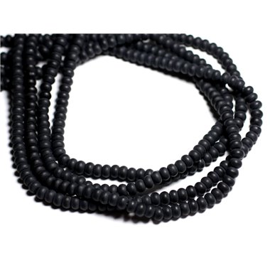 Fil 39cm 98pc env - Perles de Pierre - Onyx noir mat givré Rondelles 6x4mm 