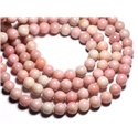 Fil 39cm 33pc env - Perles de Pierre - Opale Rose Boules 12mm 