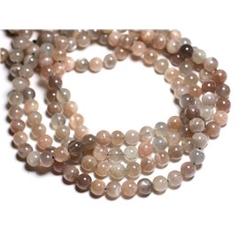 Thread 39cm 46pc approx - Stone Beads - Gray Moonstone and Pink Balls 8mm 