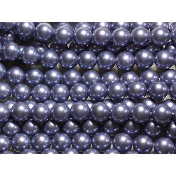 1 Fil 39cm - Perles de Nacre Boules 8mm Bleu Gris Horizon 