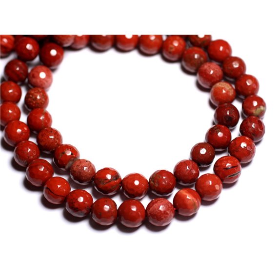 1 Fil 39cm Perles de Pierre - Jaspe Rouge Boules Facettées 6mm 