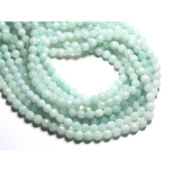 Fil 39cm 64pc env - Perles de Pierre - Amazonite Boules Facettées 6mm 