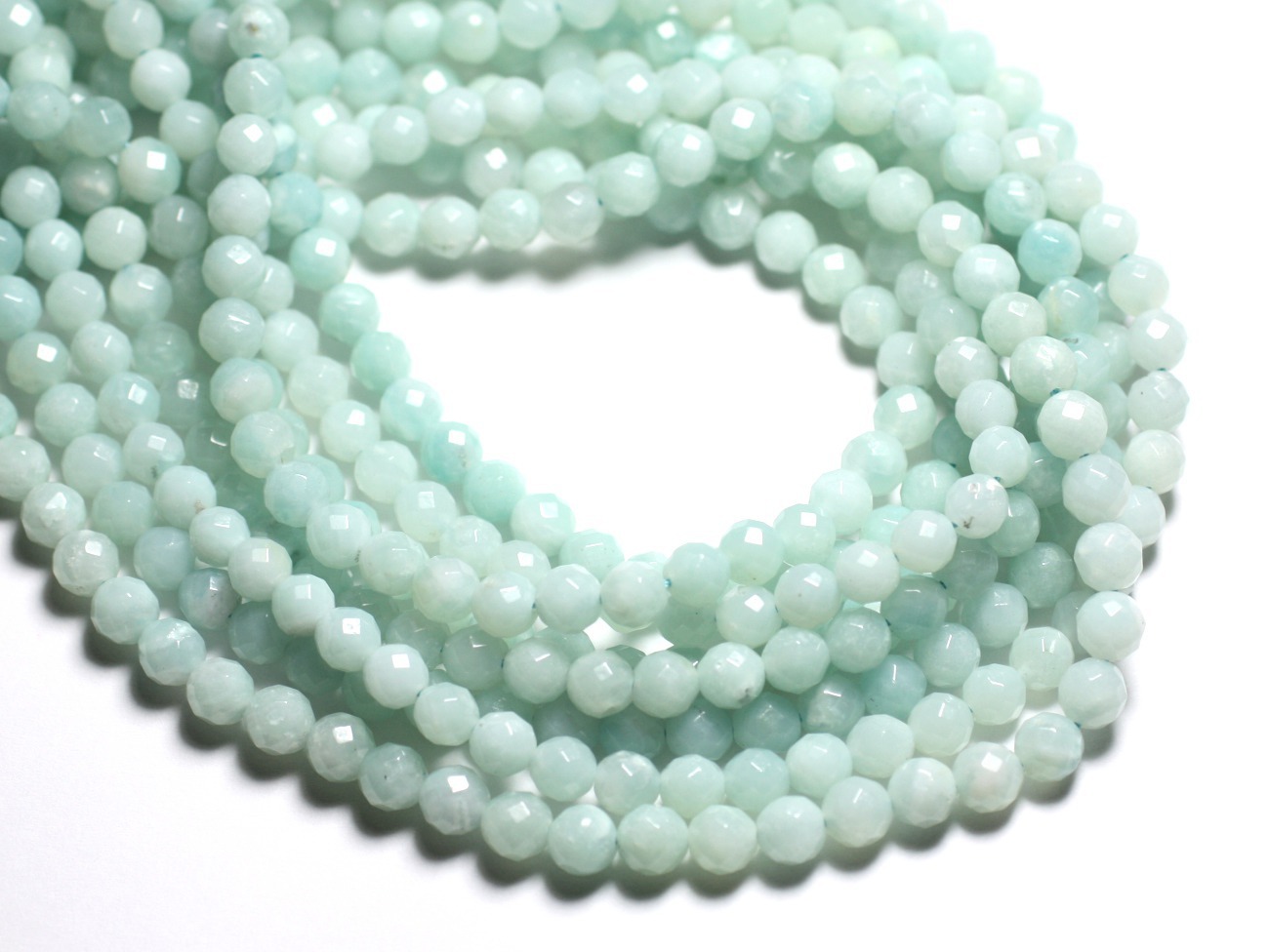 Fil 39cm 64pc env - Perles de Pierre - Amazonite Boules Facettées 6mm 