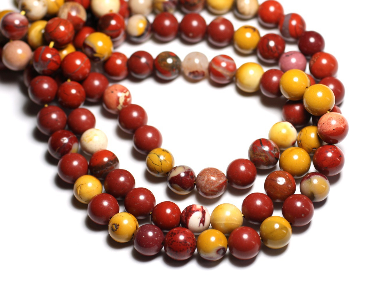 Fil 39cm 37pc env - Perles de Pierre - Jaspe Mokaïte Boules 10mm 