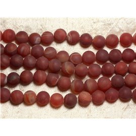 Fil 39cm 36pc env - Perles de Pierre - Agate Rouge Mat givré Boules 10mm 